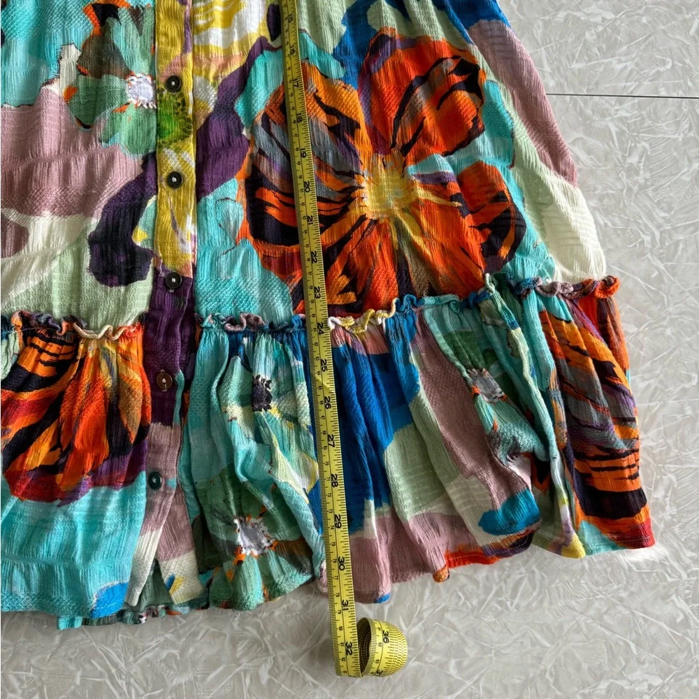 Maeve Anthropologie Zola shirt tunic button up dress floral artsy smocked XSP - Picture 5 of 5